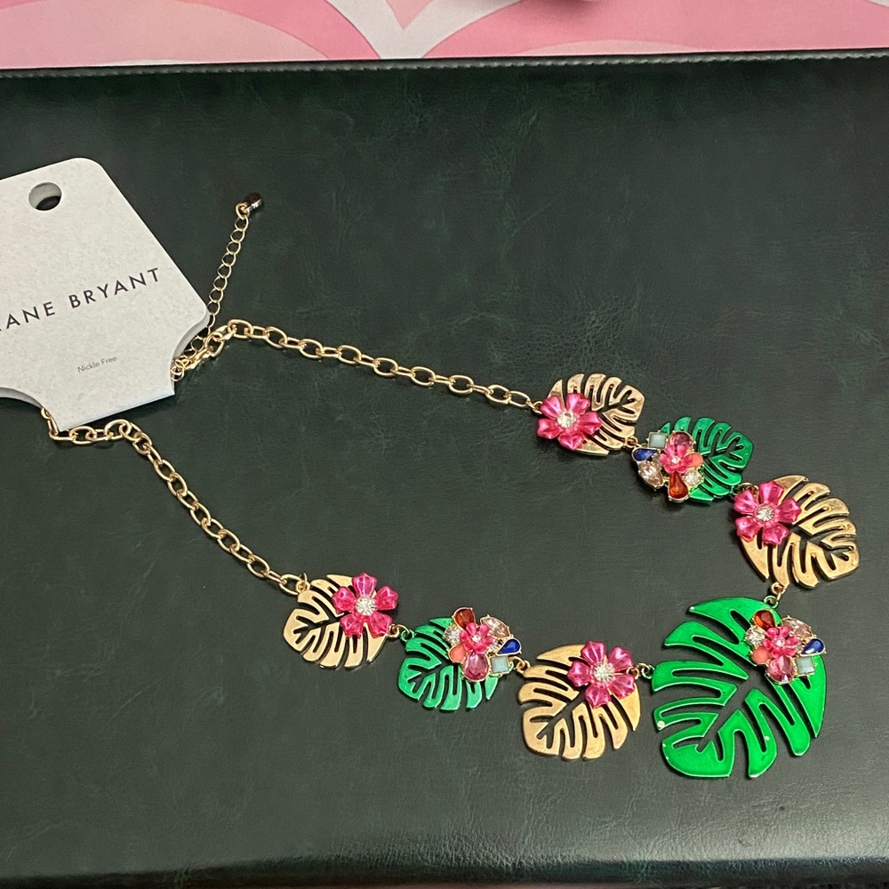 Lane Bryant Tropical Gold and Green Necklace